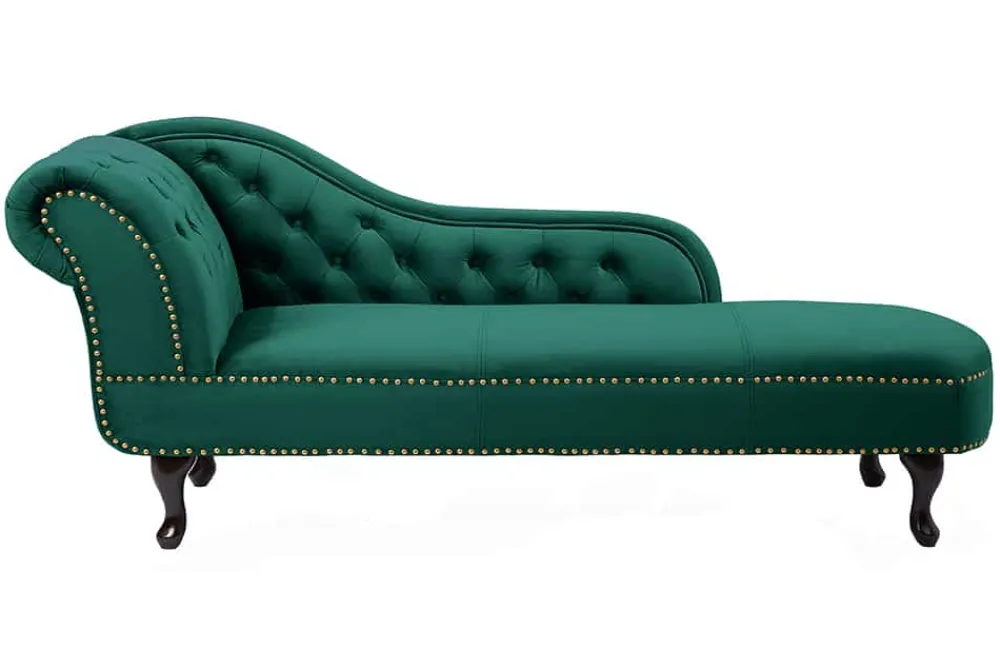 Riess-Ambiente Liegen|Samt Möbel > Design Récamière CHESTERFIELD 170cm smaragdgrün Samt Knopfheftung Nietenbesatz