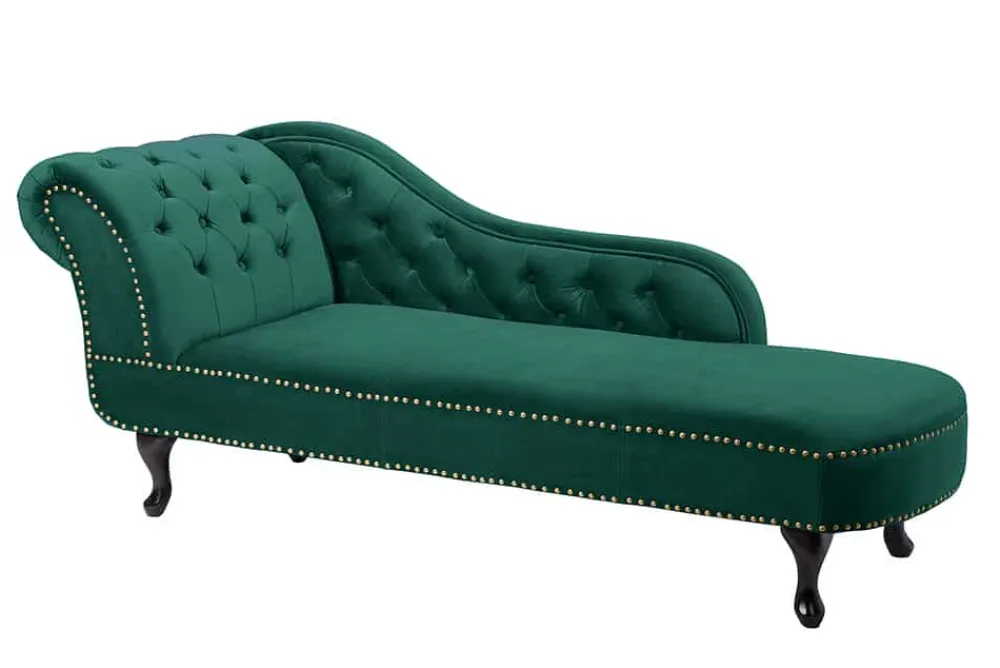 Riess-Ambiente Liegen|Samt Möbel > Design Récamière CHESTERFIELD 170cm smaragdgrün Samt Knopfheftung Nietenbesatz