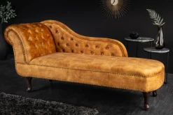 Riess-Ambiente Liegen|Samt Möbel > Design Récamière CHESTERFIELD 170cm senfgelb Samt Knopfheftung Nietenbesatz