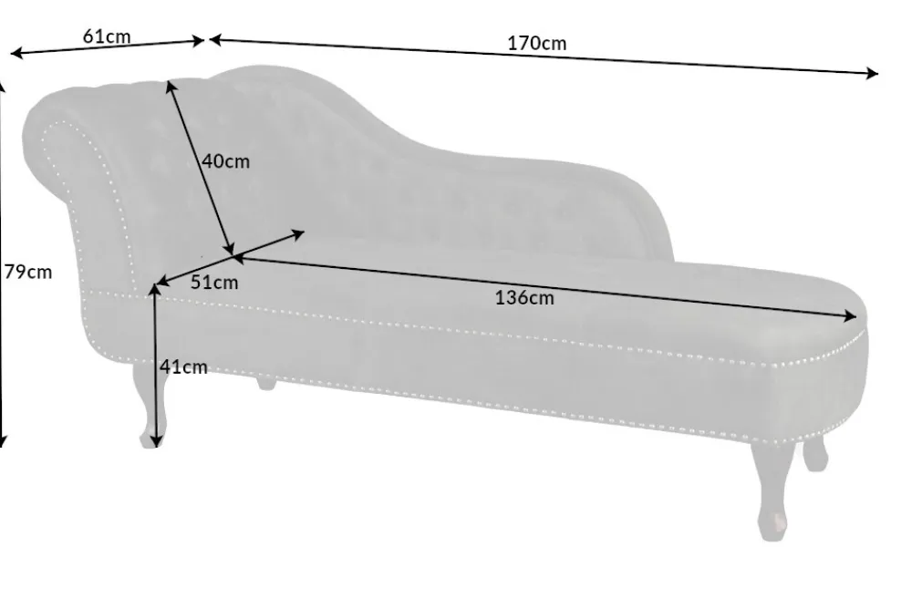 Riess-Ambiente Liegen|Samt Möbel > Design Récamière CHESTERFIELD 170cm grau strukturiertes Samt Knopfheftung Nietenbesatz