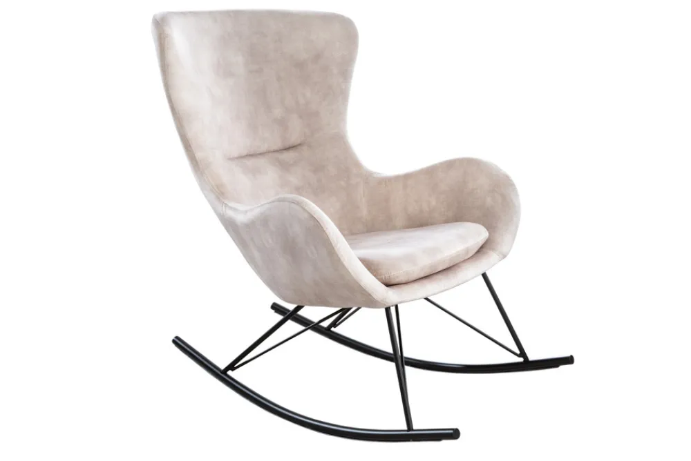 Riess-Ambiente Skandinavisch|Sessel > Design Schaukelstuhl SCANDINAVIA SWING champagner greige Samt Schaukelsessel