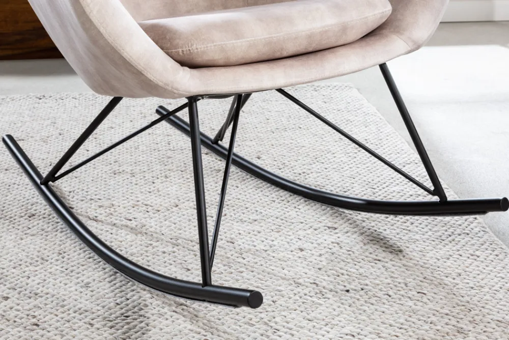 Riess-Ambiente Skandinavisch|Sessel > Design Schaukelstuhl SCANDINAVIA SWING champagner greige Samt Schaukelsessel