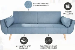 Riess-Ambiente Skandinavisch|Retro Möbel > Design Schlafsofa DIVANI 220cm hellblau Strukturstoff Scandinavian 3-Sitzer mit Bettfunktion
