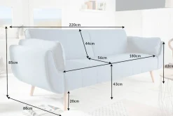 Riess-Ambiente Skandinavisch|Retro Möbel > Design Schlafsofa DIVANI 220cm hellblau Strukturstoff Scandinavian 3-Sitzer mit Bettfunktion