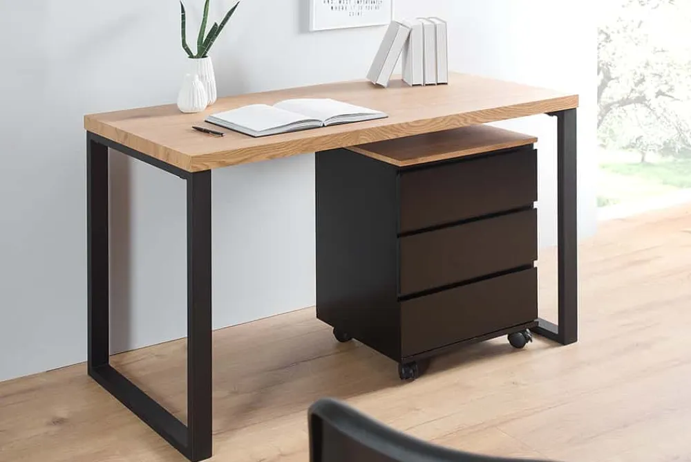 Riess-Ambiente Bürotische|Retro Möbel > Design Schreibtisch OAK DESK 120cm Eiche Vintage Metallgestell schwarz