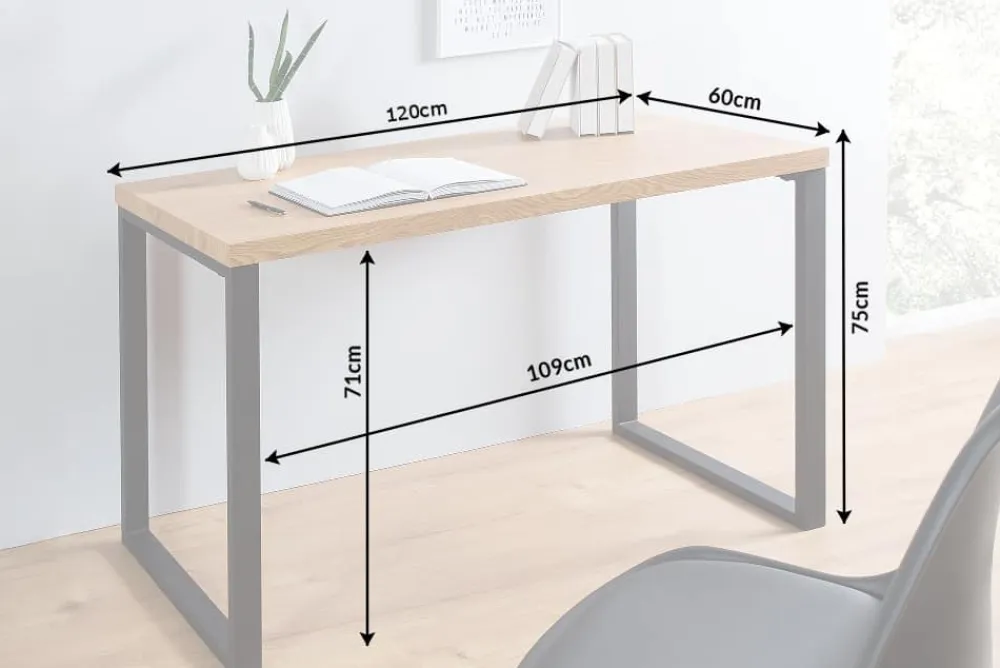 Riess-Ambiente Bürotische|Retro Möbel > Design Schreibtisch OAK DESK 120cm Eiche Vintage Metallgestell schwarz