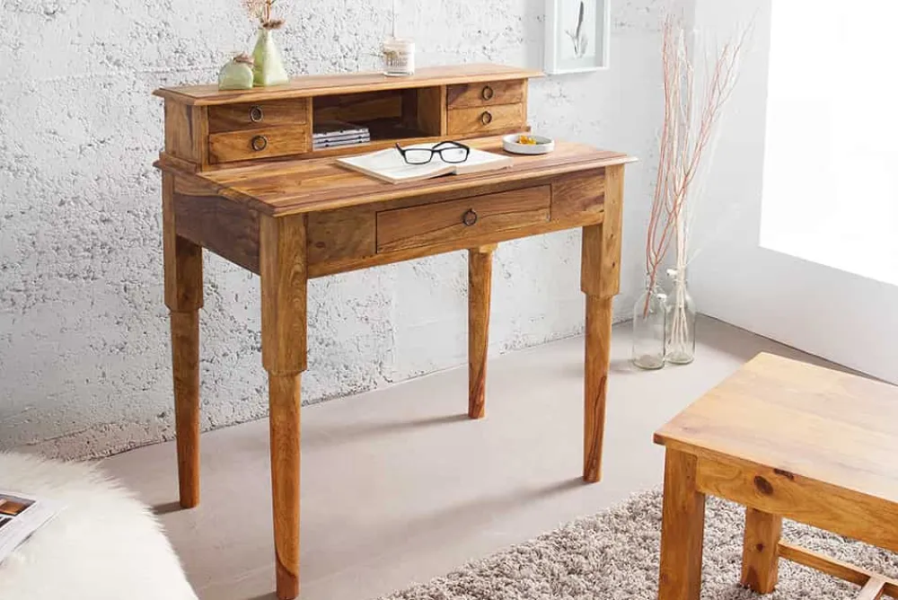 Riess-Ambiente Mehr...|Mehr... > Design Sekretär HEMINGWAY M 90cm braun Sheesham Massivholz stone finish Schreibtisch