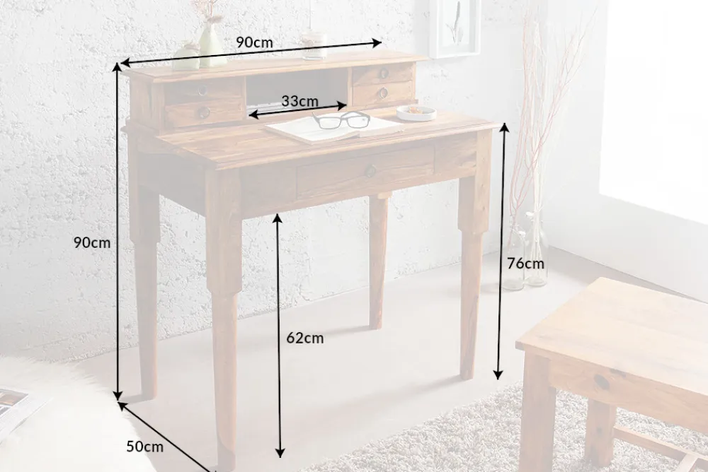 Riess-Ambiente Mehr...|Mehr... > Design Sekretär HEMINGWAY M 90cm braun Sheesham Massivholz stone finish Schreibtisch
