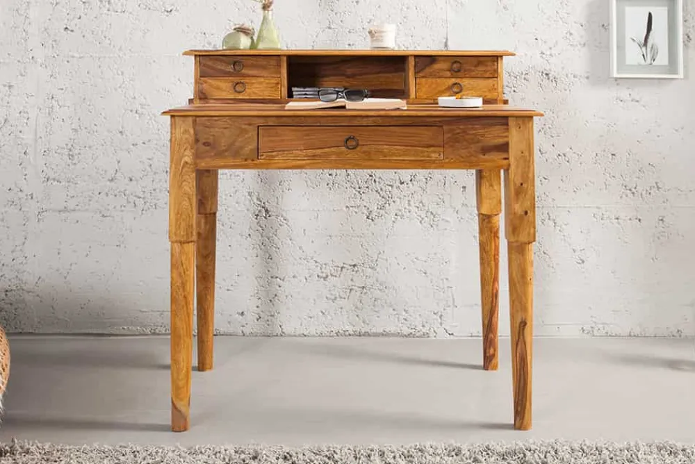 Riess-Ambiente Mehr...|Mehr... > Design Sekretär HEMINGWAY M 90cm braun Sheesham Massivholz stone finish Schreibtisch
