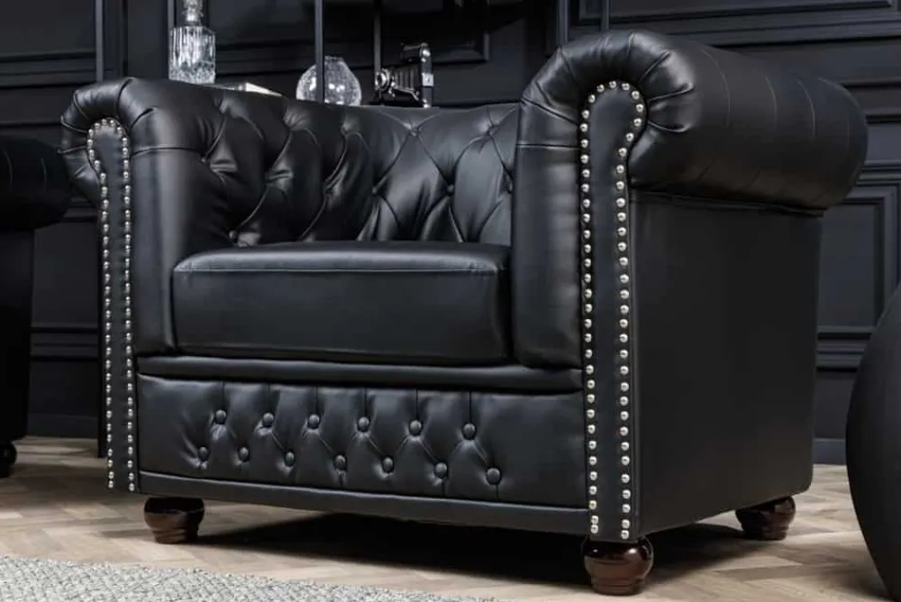 Riess-Ambiente Sessel > Design Sessel CHESTERFIELD 110cm matt schwarz Knopfheftung Federkern