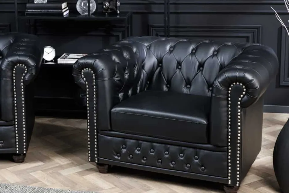 Riess-Ambiente Sessel > Design Sessel CHESTERFIELD 110cm matt schwarz Knopfheftung Federkern