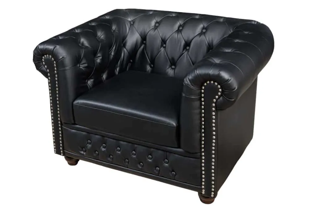 Riess-Ambiente Sessel > Design Sessel CHESTERFIELD 110cm matt schwarz Knopfheftung Federkern