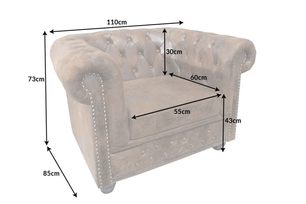 Riess-Ambiente Sessel > Design Sessel CHESTERFIELD 110cm matt schwarz Knopfheftung Federkern