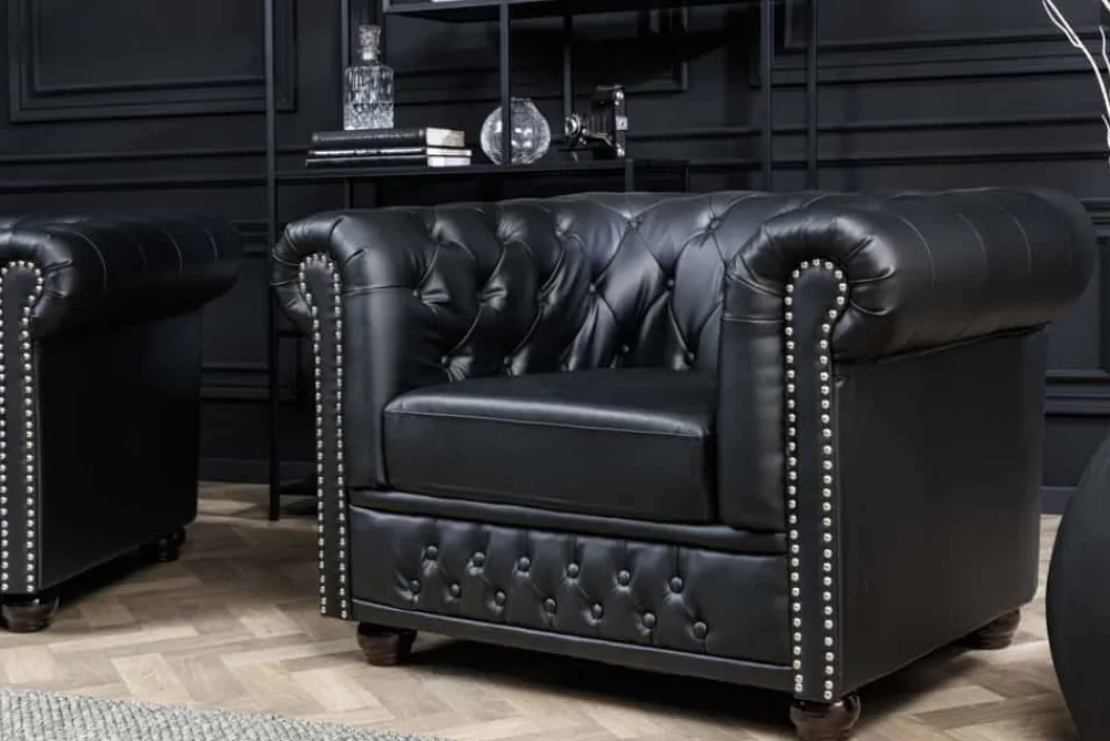 Riess-Ambiente Sessel > Design Sessel CHESTERFIELD 110cm matt schwarz Knopfheftung Federkern