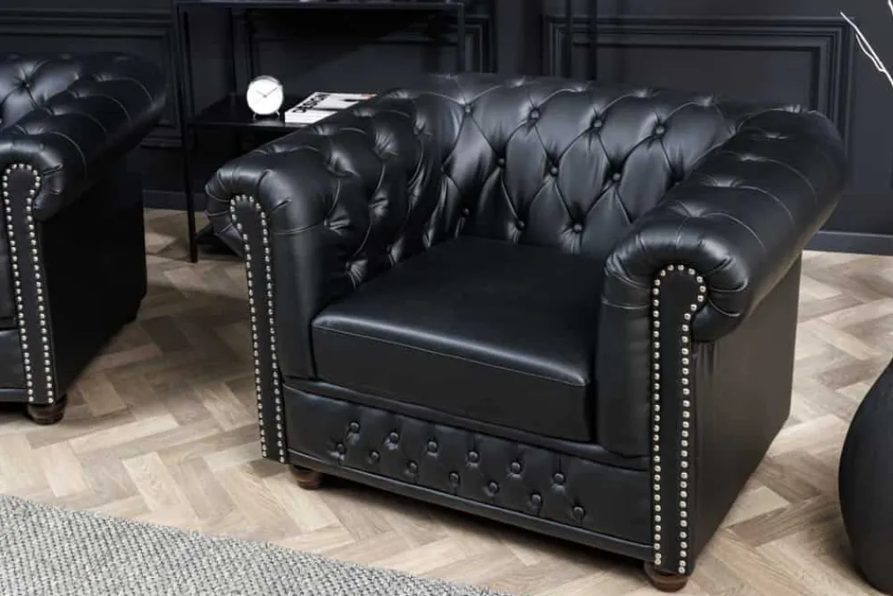 Riess-Ambiente Sessel > Design Sessel CHESTERFIELD 110cm matt schwarz Knopfheftung Federkern