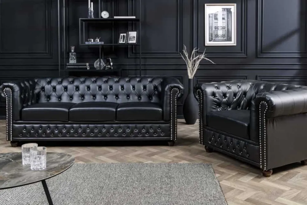 Riess-Ambiente Sessel > Design Sessel CHESTERFIELD 110cm matt schwarz Knopfheftung Federkern