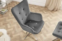 Riess-Ambiente Sessel|Samt Möbel > Design Sessel MR. LOUNGER grau chrom Samt höhenverstellbar drehbar Retro