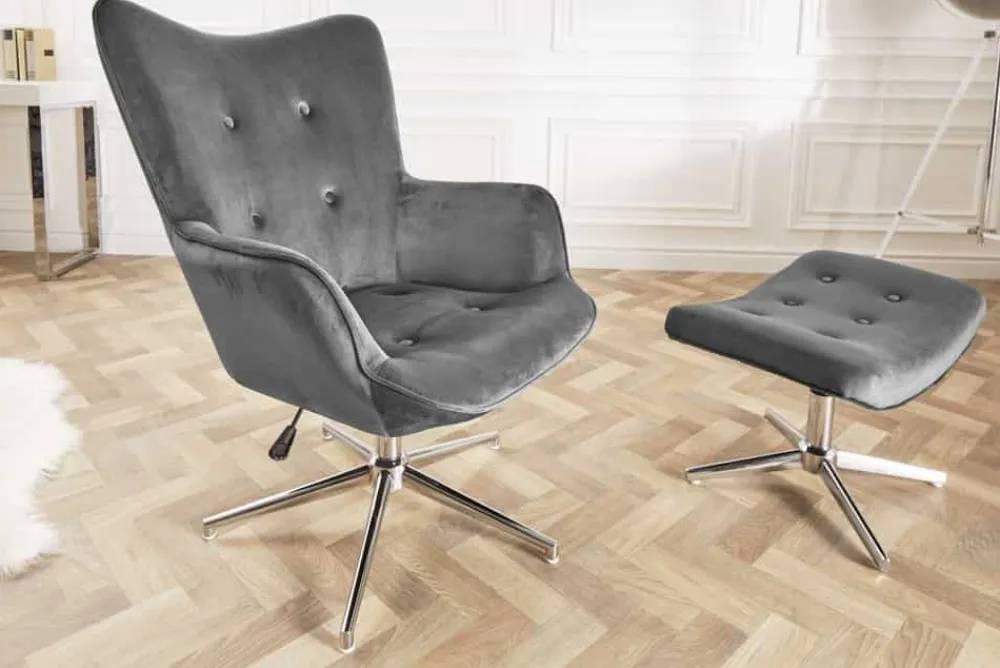 Riess-Ambiente Sessel|Samt Möbel > Design Sessel MR. LOUNGER grau chrom Samt höhenverstellbar drehbar Retro