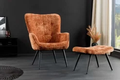 Riess-Ambiente Skandinavisch|Loungesessel > Design Sessel SCANDINAVIA rost braun Chenille Cremona schwarz Metall mit Armlehne