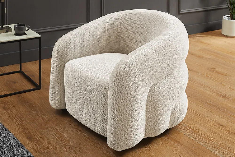 Riess-Ambiente Skandinavisch|Sessel > Design Sessel VOGUE 95cm beige Chenille mit Armlehnen und Nosagfederung