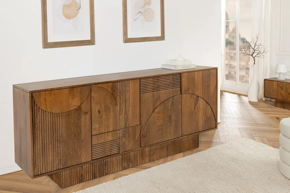 Riess-Ambiente Retro Möbel|Sideboards & Kommoden > Design Sideboard ART DECO 170cm braun smoked Mangoholz massiv 3D-Front