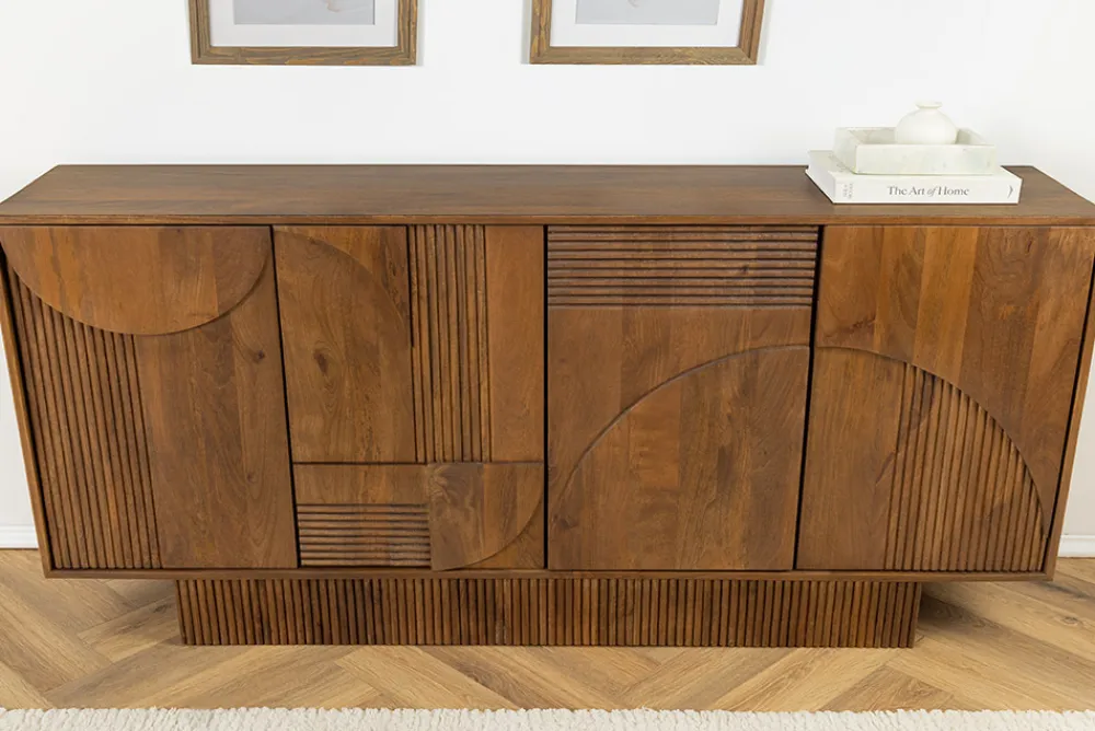 Riess-Ambiente Retro Möbel|Sideboards & Kommoden > Design Sideboard ART DECO 170cm braun smoked Mangoholz massiv 3D-Front