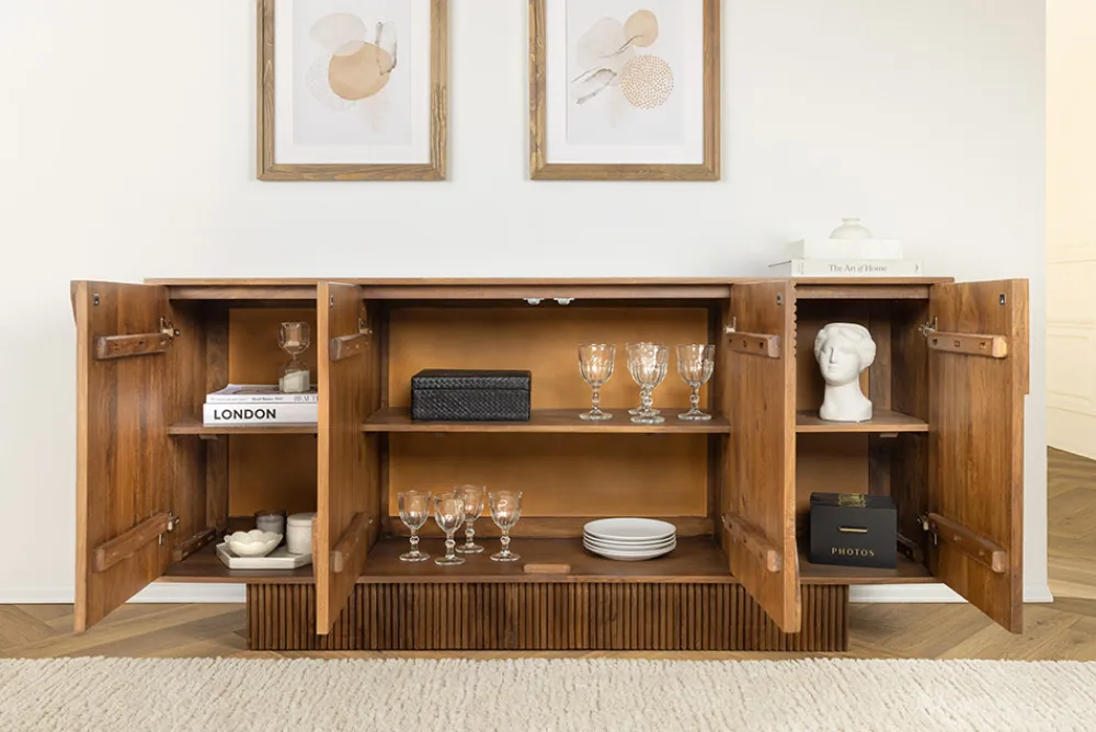 Riess-Ambiente Retro Möbel|Sideboards & Kommoden > Design Sideboard ART DECO 170cm braun smoked Mangoholz massiv 3D-Front