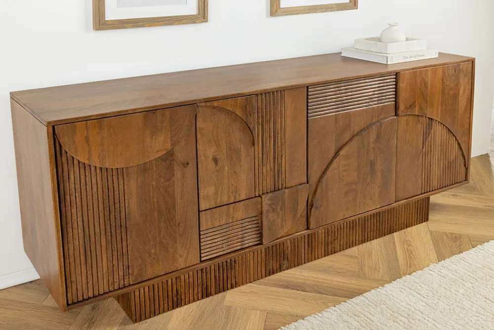 Riess-Ambiente Retro Möbel|Sideboards & Kommoden > Design Sideboard ART DECO 170cm braun smoked Mangoholz massiv 3D-Front