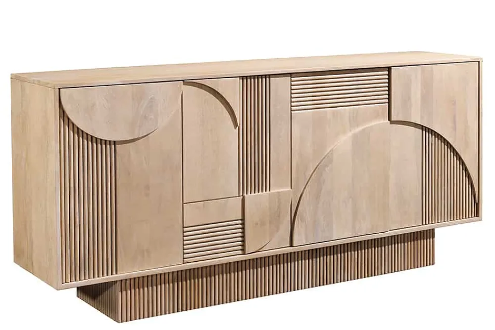 Riess-Ambiente Retro Möbel|Sideboards & Kommoden > Design Sideboard ART DECO 170cm weiß gekälkt Mangoholz massiv 3D-Front