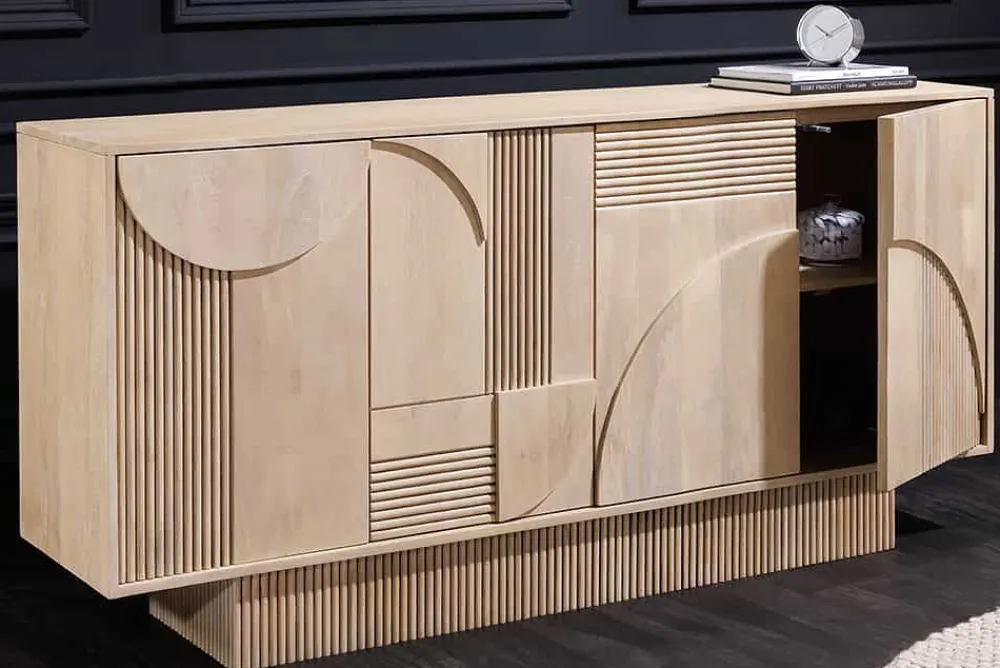 Riess-Ambiente Retro Möbel|Sideboards & Kommoden > Design Sideboard ART DECO 170cm weiß gekälkt Mangoholz massiv 3D-Front