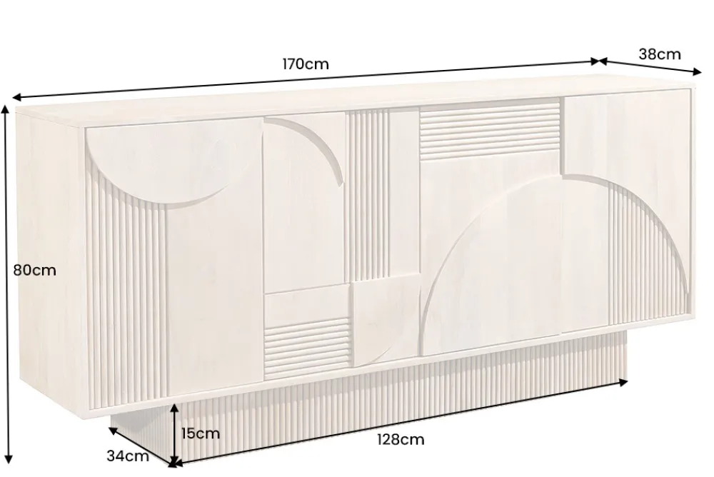 Riess-Ambiente Retro Möbel|Sideboards & Kommoden > Design Sideboard ART DECO 170cm weiß gekälkt Mangoholz massiv 3D-Front