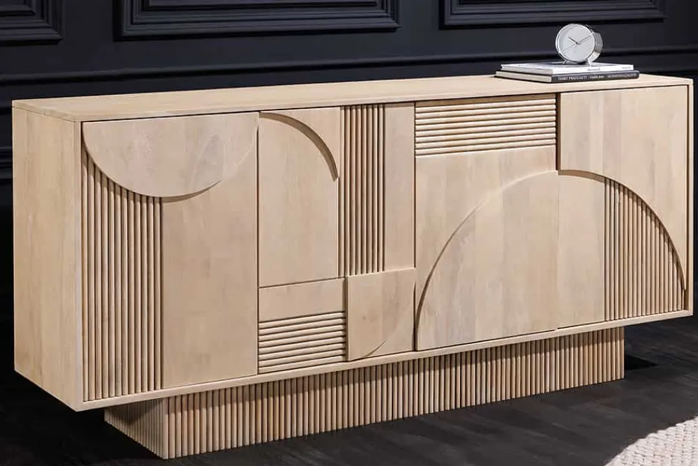 Riess-Ambiente Retro Möbel|Sideboards & Kommoden > Design Sideboard ART DECO 170cm weiß gekälkt Mangoholz massiv 3D-Front