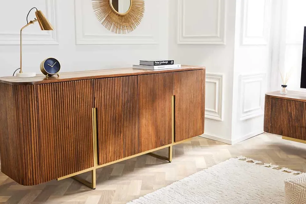 Riess-Ambiente Retro Möbel|Sideboards & Kommoden > Design Sideboard GATSBY 160cm braun mattgold Mangoholz Retro