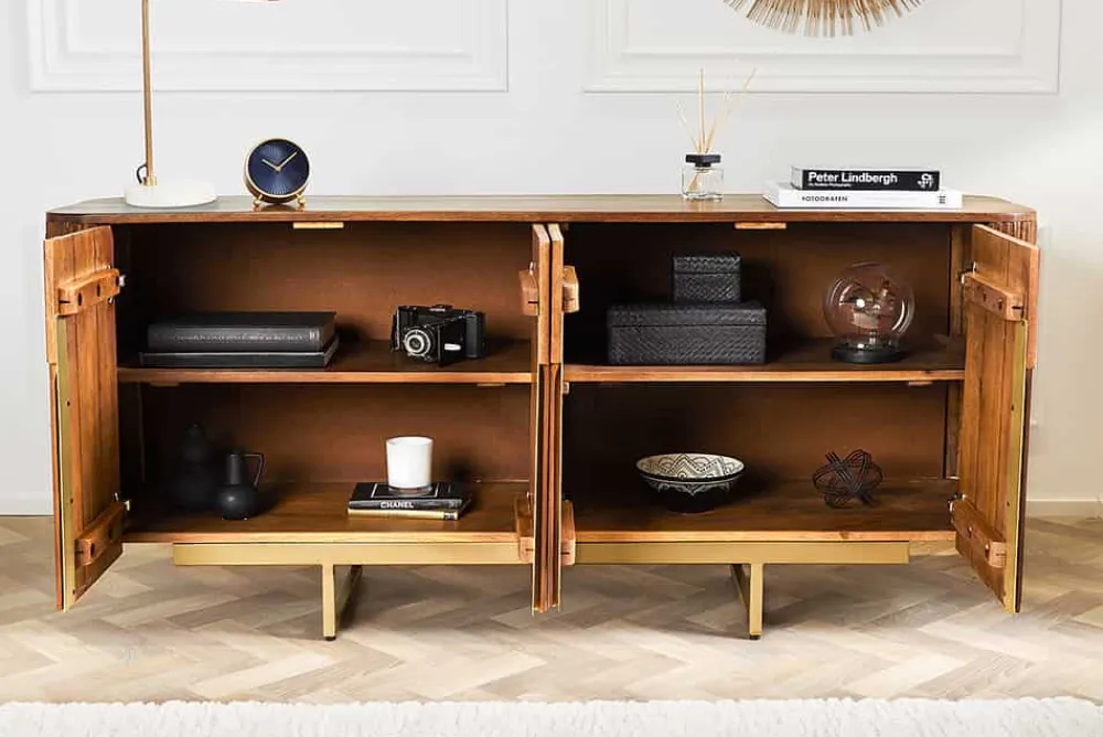 Riess-Ambiente Retro Möbel|Sideboards & Kommoden > Design Sideboard GATSBY 160cm braun mattgold Mangoholz Retro