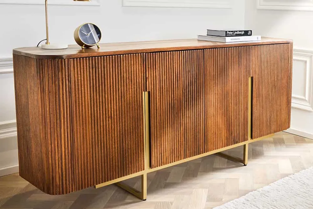 Riess-Ambiente Retro Möbel|Sideboards & Kommoden > Design Sideboard GATSBY 160cm braun mattgold Mangoholz Retro