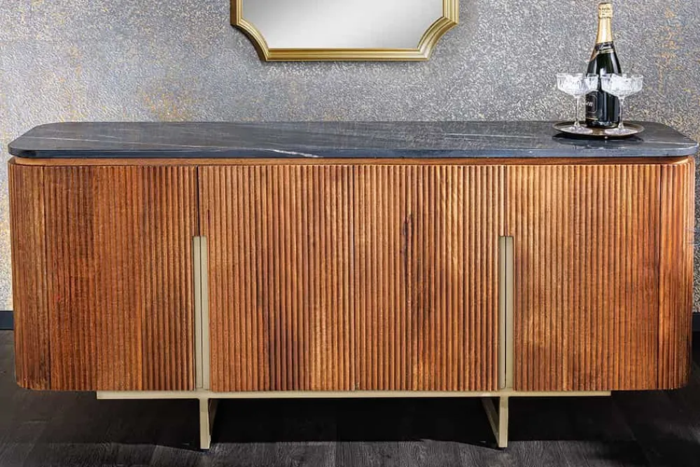 Riess-Ambiente Mehr...|Retro Möbel > Design Sideboard GATSBY 160cm braun gold Mangoholz Marmor Metallgestell
