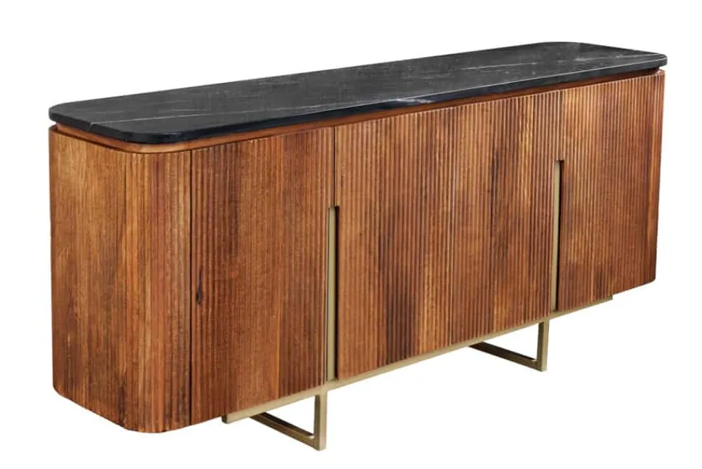 Riess-Ambiente Mehr...|Retro Möbel > Design Sideboard GATSBY 160cm braun gold Mangoholz Marmor Metallgestell