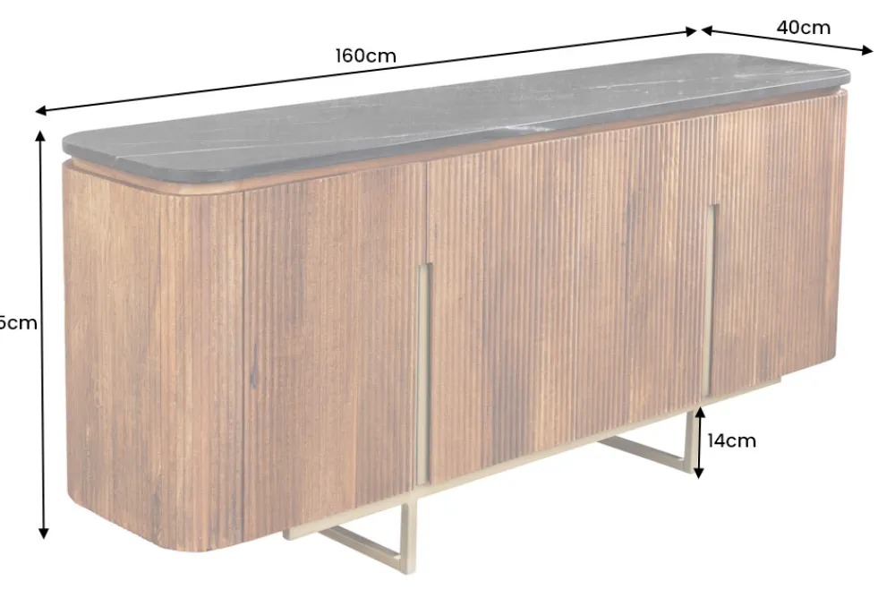 Riess-Ambiente Mehr...|Retro Möbel > Design Sideboard GATSBY 160cm braun gold Mangoholz Marmor Metallgestell