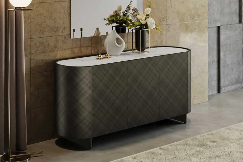 Riess-Ambiente Retro Möbel|Sideboards & Kommoden > Design Sideboard REFLECTION 150cm weiß Keramik Marmor anthrazit 3D Effekt brushed Finish