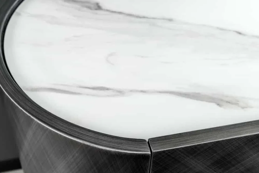 Riess-Ambiente Retro Möbel|Sideboards & Kommoden > Design Sideboard REFLECTION 150cm weiß Keramik Marmor anthrazit 3D Effekt brushed Finish