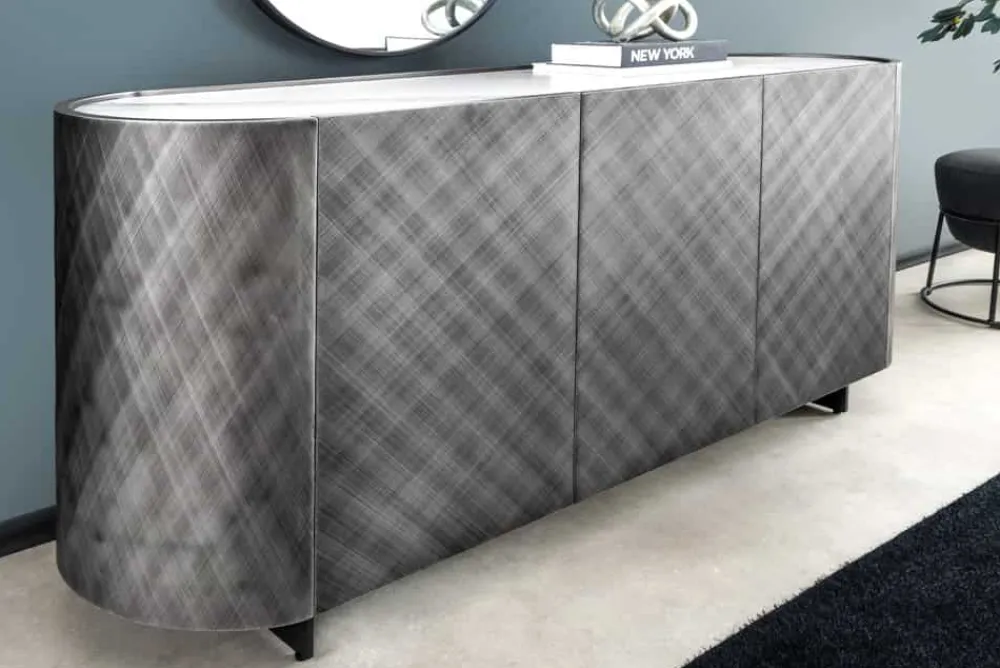 Riess-Ambiente Retro Möbel|Sideboards & Kommoden > Design Sideboard REFLECTION 150cm weiß Keramik Marmor anthrazit 3D Effekt brushed Finish