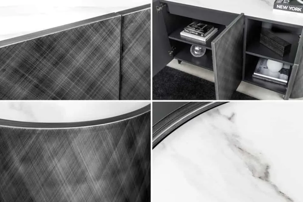 Riess-Ambiente Retro Möbel|Sideboards & Kommoden > Design Sideboard REFLECTION 150cm weiß Keramik Marmor anthrazit 3D Effekt brushed Finish