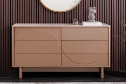 Riess-Ambiente Sideboards & Kommoden > Design Sideboard SAVOY 150cm grau beige greige Keramik Travertin mit sechs Schubladen