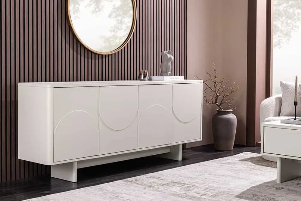Riess-Ambiente Sideboards & Kommoden > Design Sideboard SAVOY 180cm kaschmir weiß Marmor Keramik mit Stauraum und 3D-Front