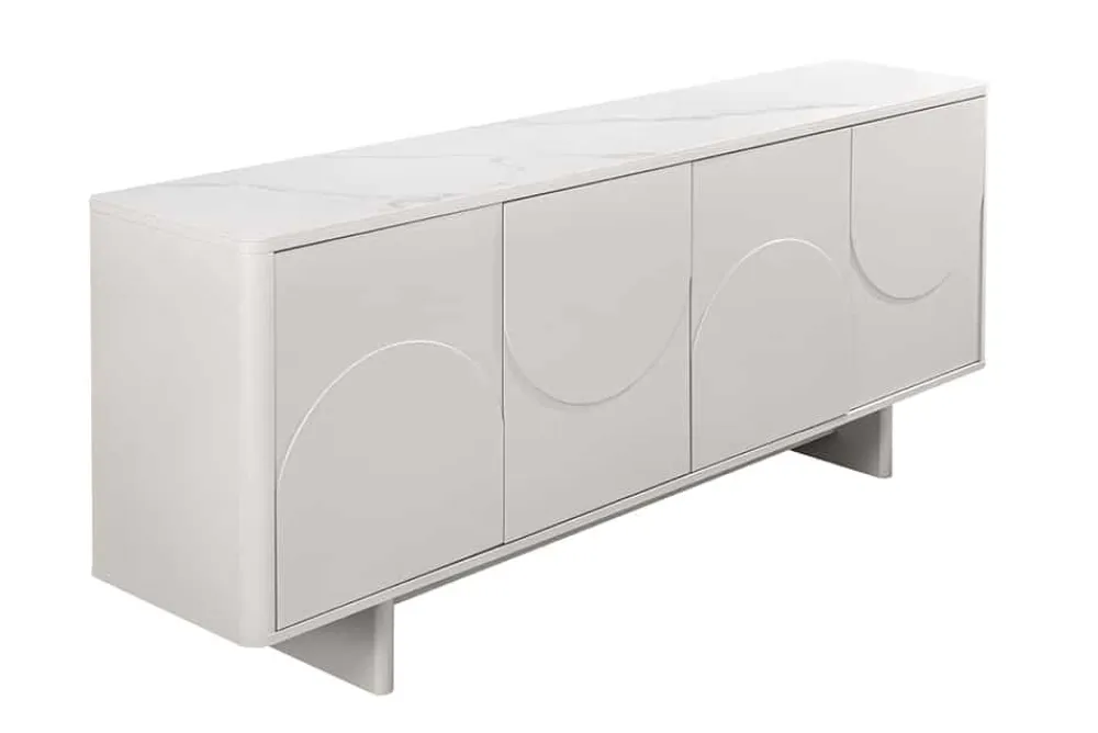 Riess-Ambiente Sideboards & Kommoden > Design Sideboard SAVOY 180cm kaschmir weiß Marmor Keramik mit Stauraum und 3D-Front