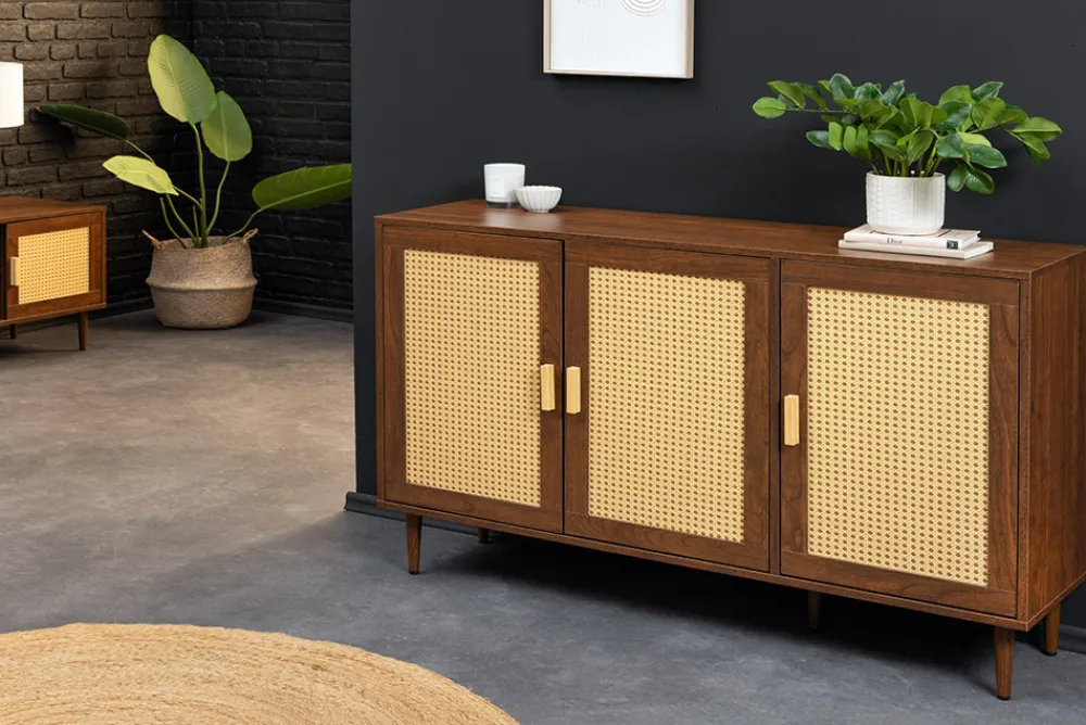 Riess-Ambiente Retro Möbel|Sideboards & Kommoden > Design Sideboard VIENNA 120cm braun Wiener Geflecht Kommode