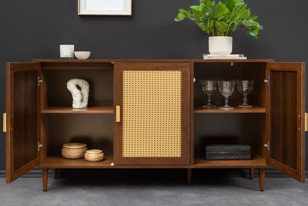 Riess-Ambiente Retro Möbel|Sideboards & Kommoden > Design Sideboard VIENNA 120cm braun Wiener Geflecht Kommode