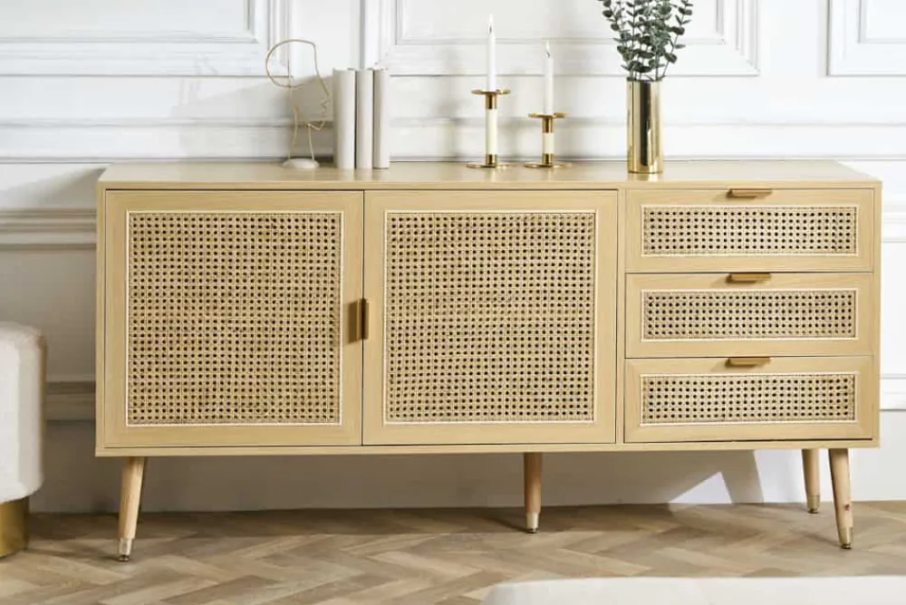 Riess-Ambiente Retro Möbel|Sideboards & Kommoden > Design Sideboard VIENNA 155cm Wiener Geflecht Rattan Kommode mit Schubladen