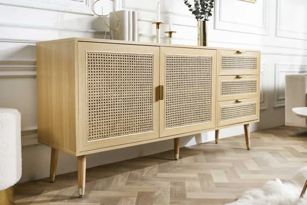 Riess-Ambiente Retro Möbel|Sideboards & Kommoden > Design Sideboard VIENNA 155cm Wiener Geflecht Rattan Kommode mit Schubladen