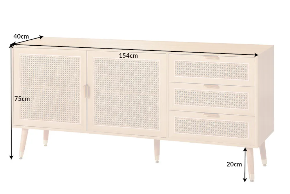 Riess-Ambiente Retro Möbel|Sideboards & Kommoden > Design Sideboard VIENNA 155cm Wiener Geflecht Rattan Kommode mit Schubladen
